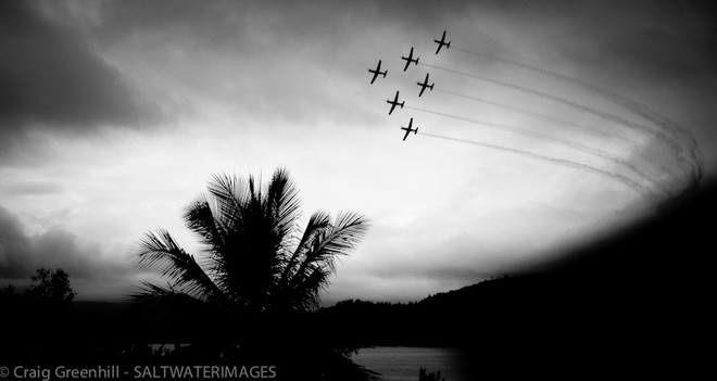 The Roulettes entertain the crews on Lay day Hooligan - Audi Hamilton Island Race Week 2012 in B&W © Craig Greenhill / Saltwater Images http://www.saltwaterimages.com.au
